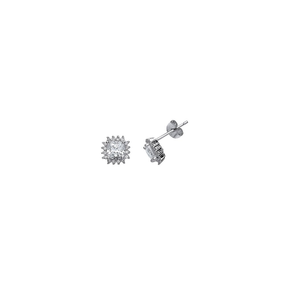 925 Sterling Silver Cubic Zirconia Cushion Cut Stud Earrings