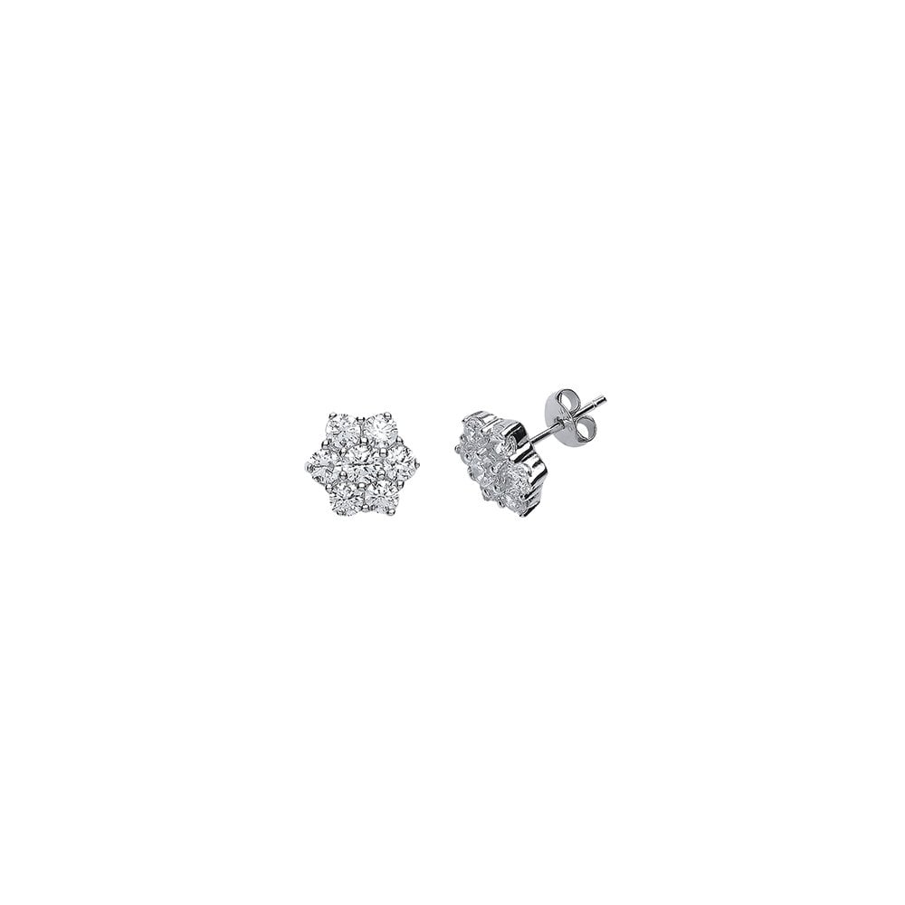 925 Sterling Silver CZ Flower Cluster Stud Earrings