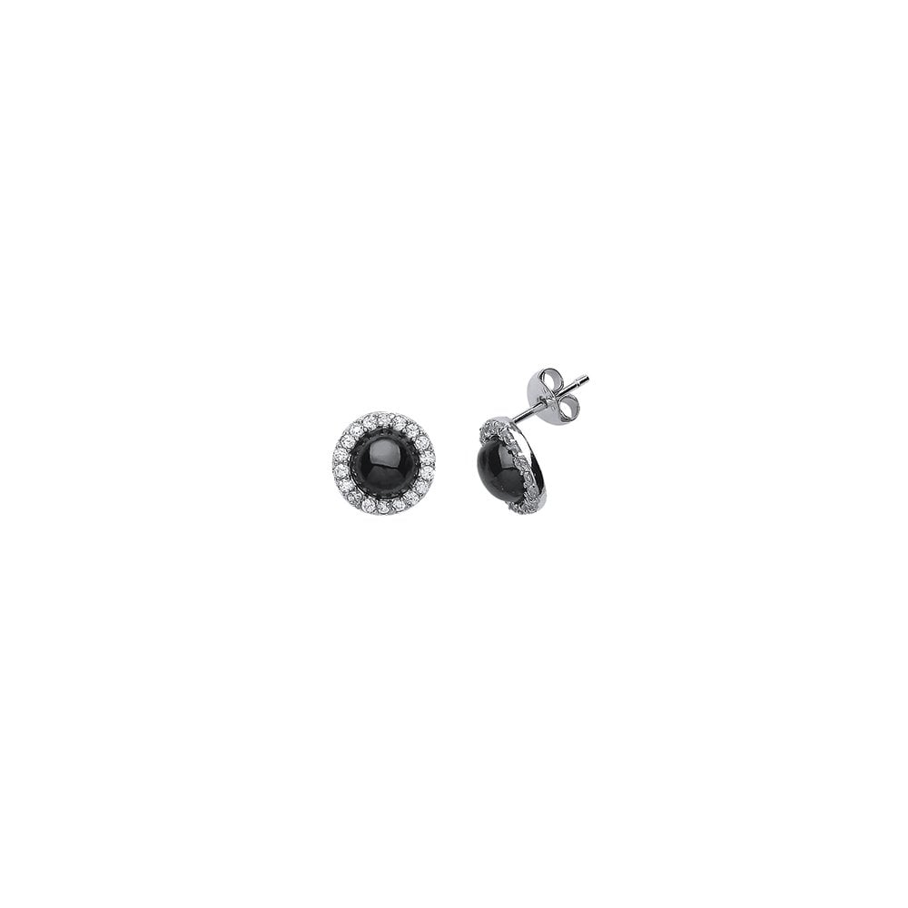 925 Sterling Silver CZ & Black Onyx Stud Earrings