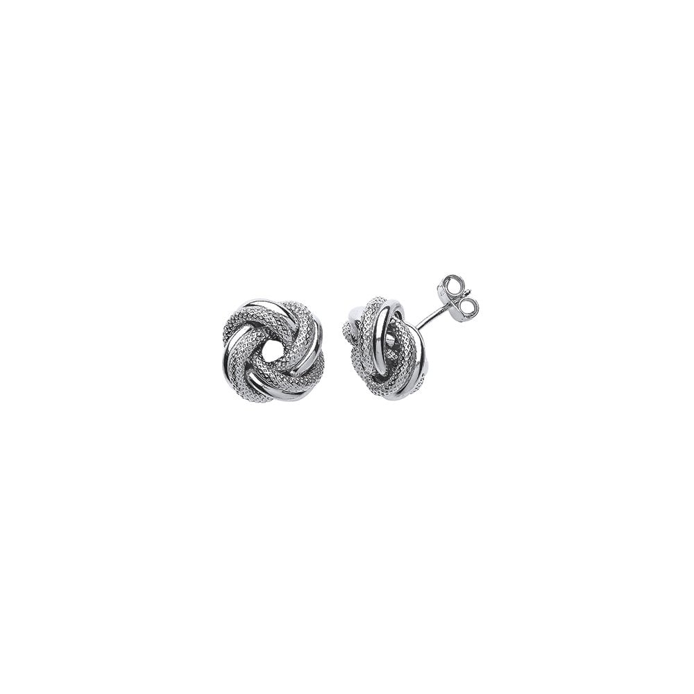 925 Sterling Silver Frosted & Polished Knot Stud Earrings