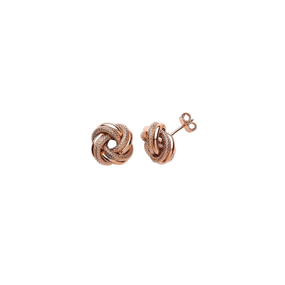 Rose Gold Plated Frosted & Polished Knot Stud Earrings