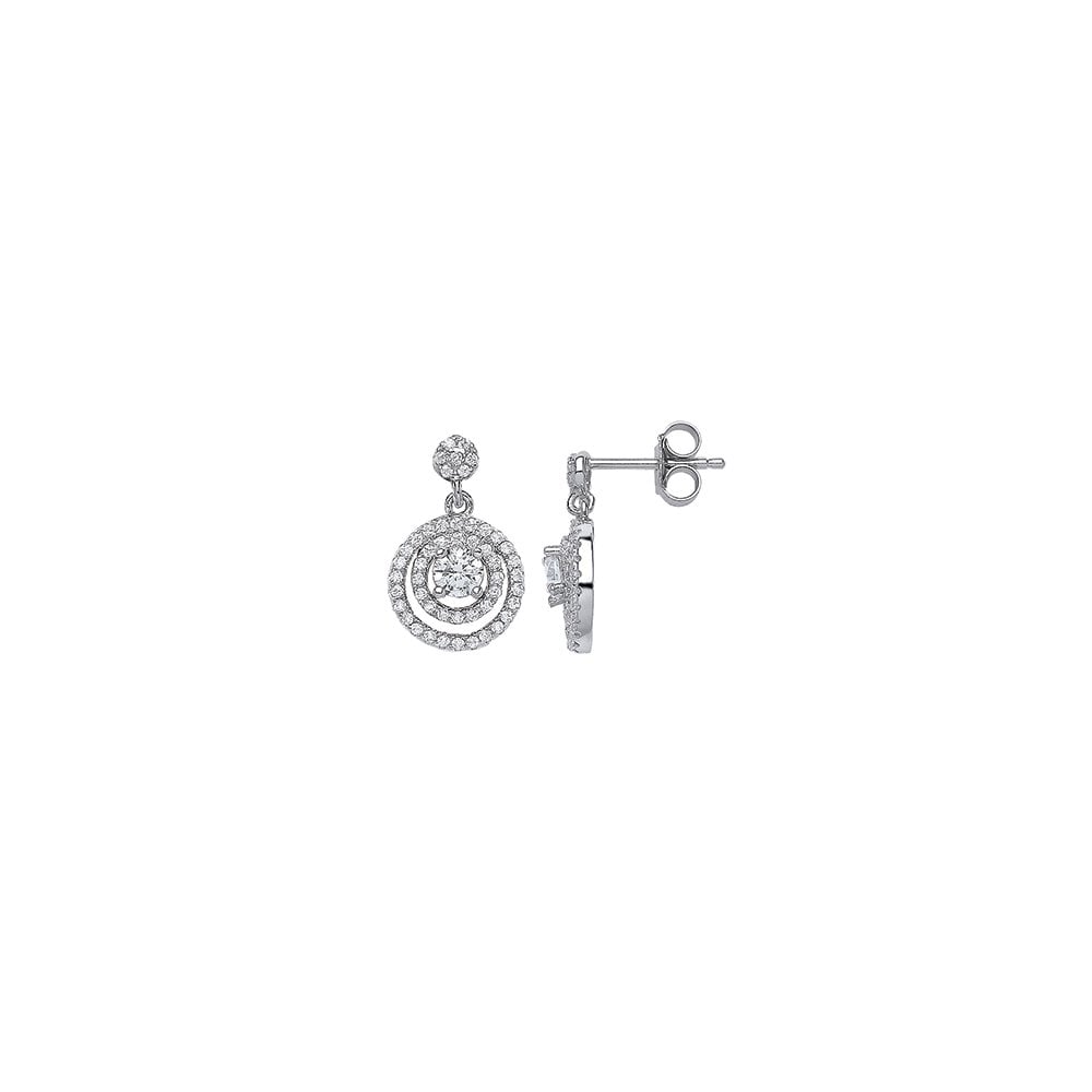 925 Sterling Silver CZ Pave Circle Drop Earrings