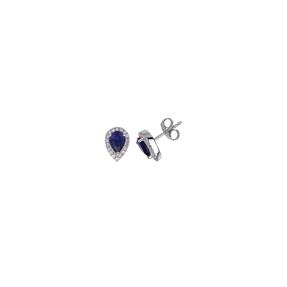 925 Sterling Silver CZ & Sapphire Tear Drop Studs