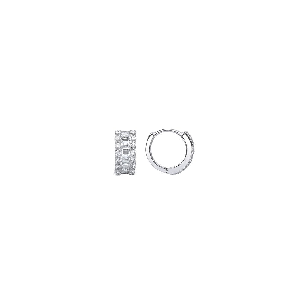 925 Sterling Silver CZ Baguette Huggie Earrings