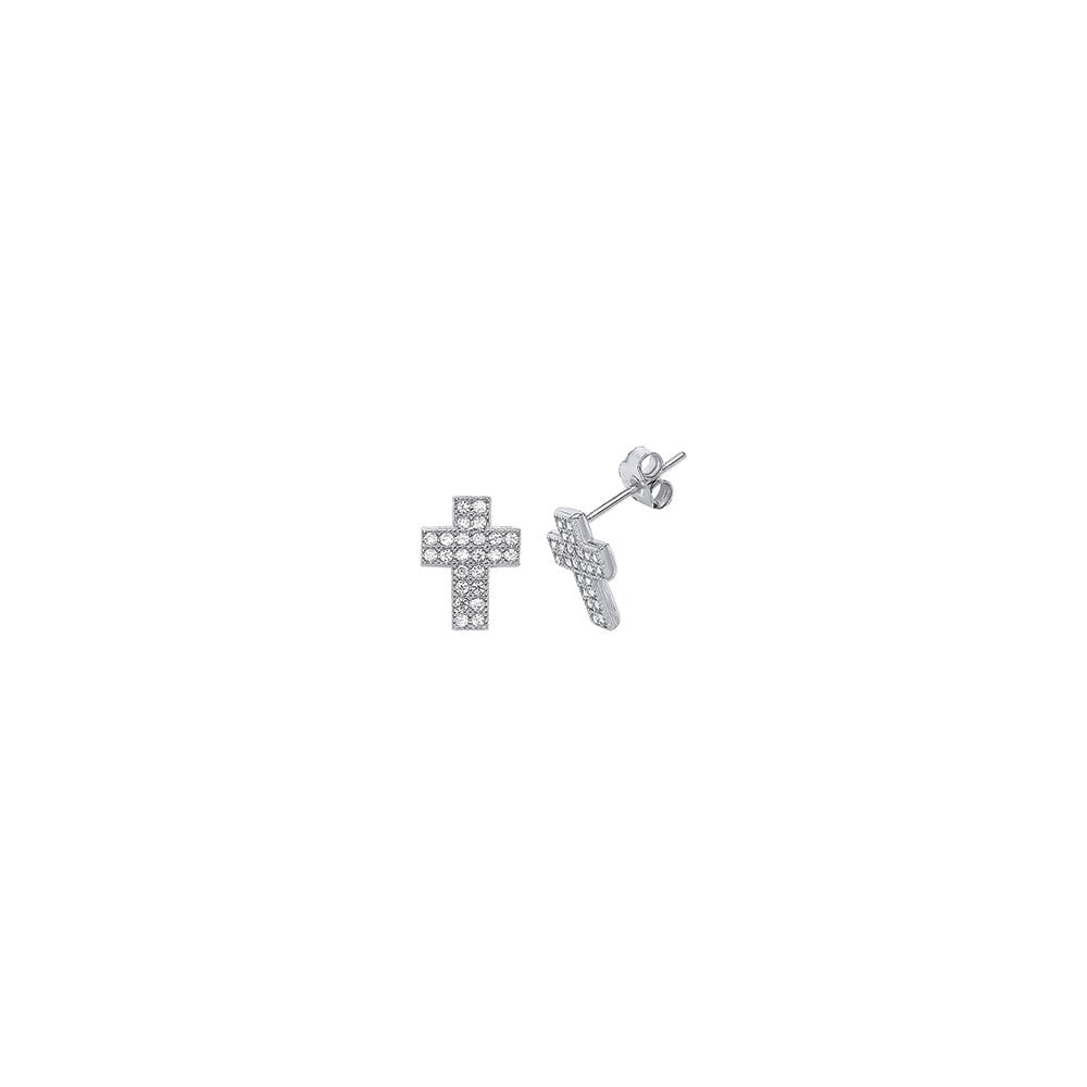 925 Sterling Silver CZ Pave Set Cross Studs