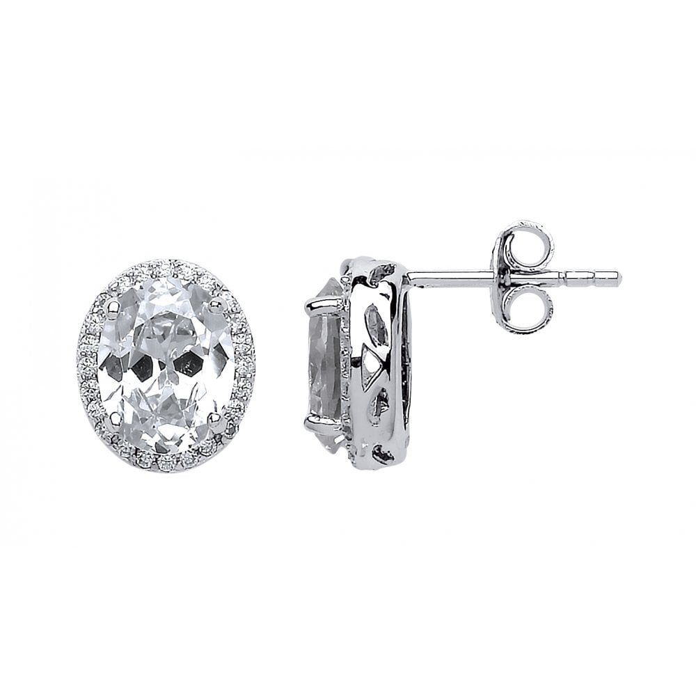925 Sterling Silver CZ Fancy Oval Studs