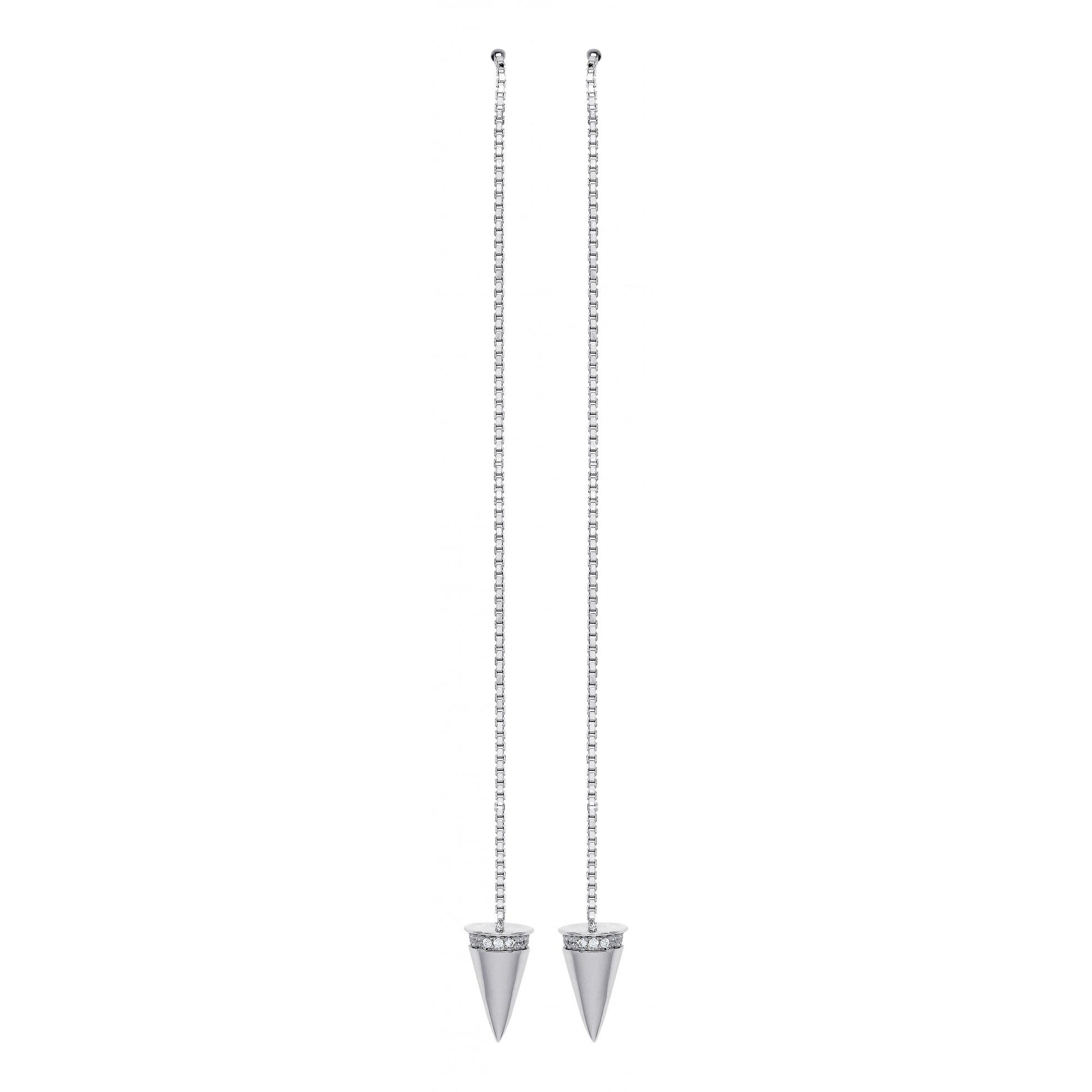 925 Sterling Silver CZ Spike Drop Chain Thread Earrings