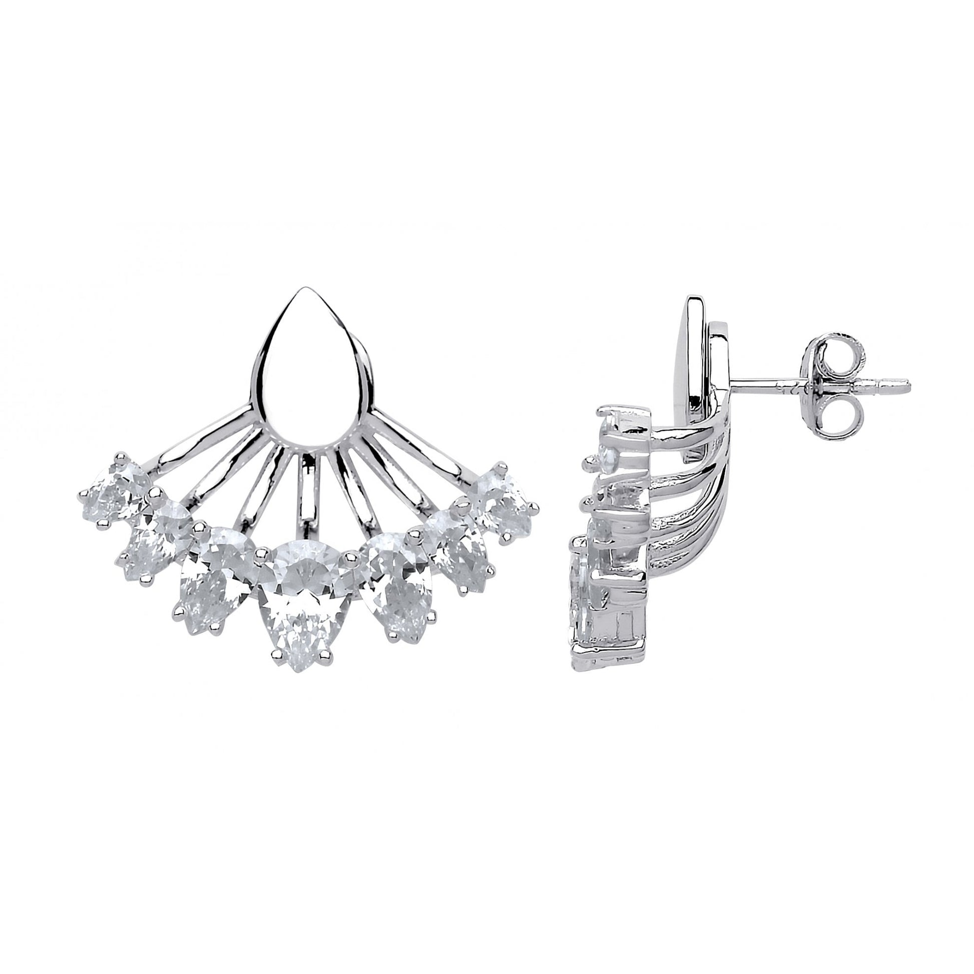 925 Sterling Silver CZ Two Way Front & Back Drop Earrings