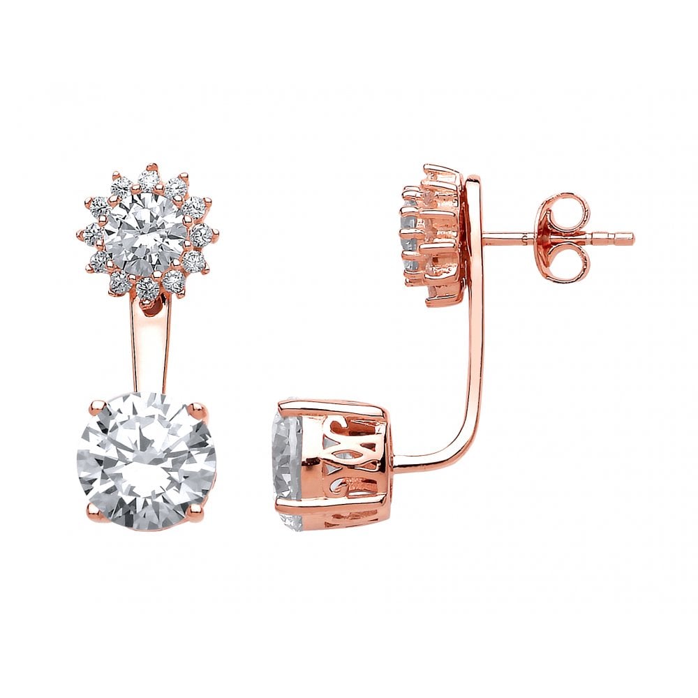 Rose Gold Plated CZ Fancy Two Way Front & Back Drop Earrings