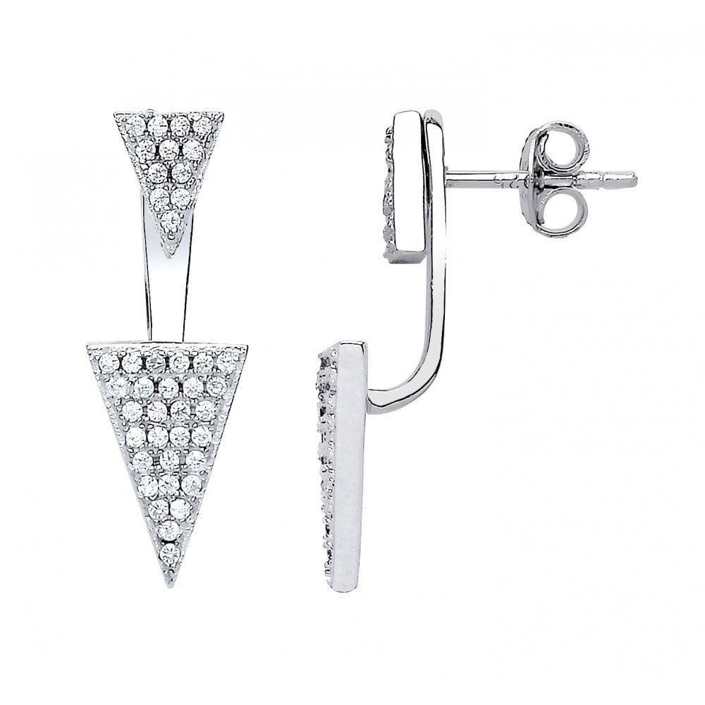 925 Sterling Silver CZ Fancy Two Way Front & Back Drop Earrings