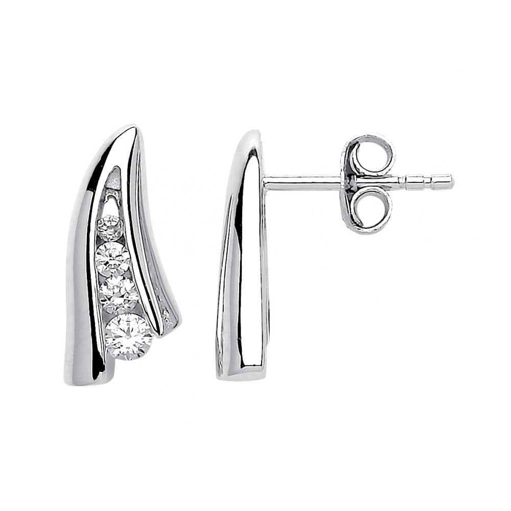 925 Sterling Silver Fancy Channel Set Stud Earrings