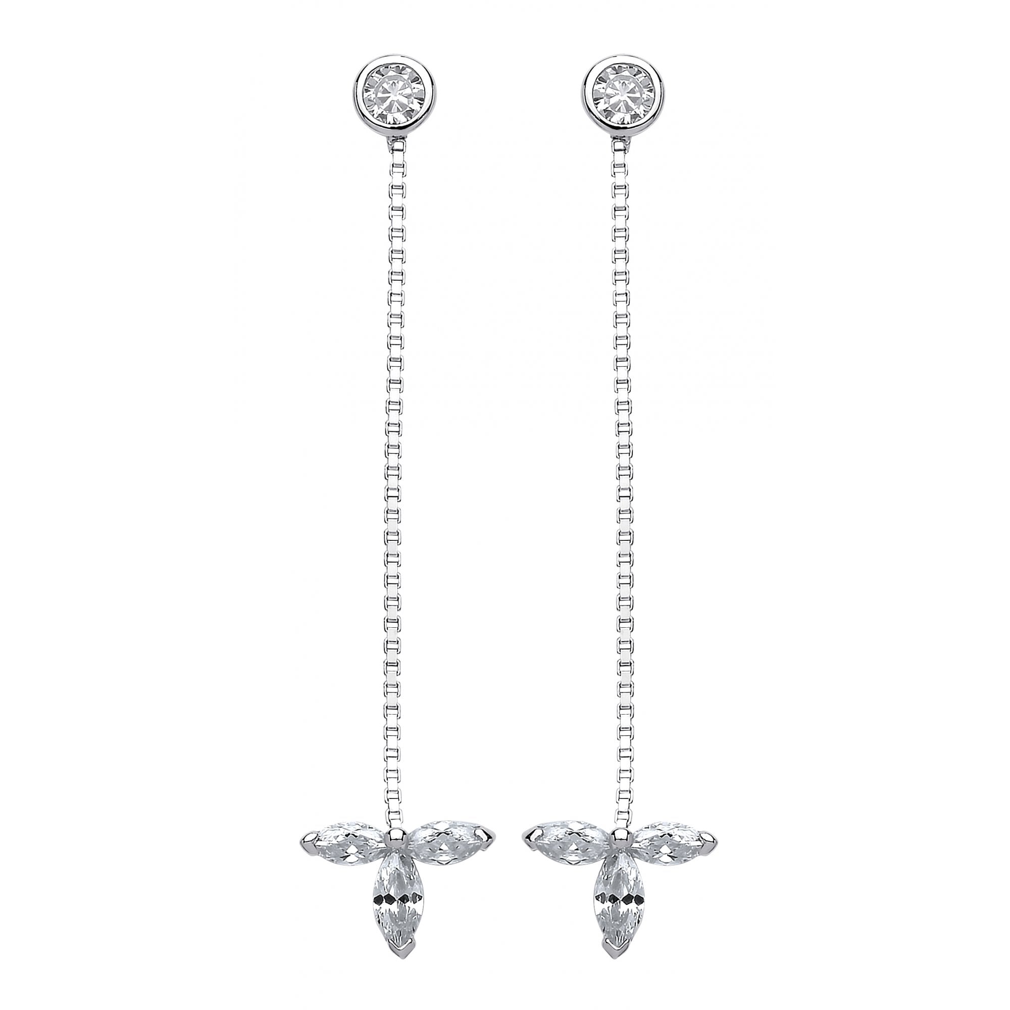 925 Sterling Silver CZ Chain Drop Leaf  Earrings
