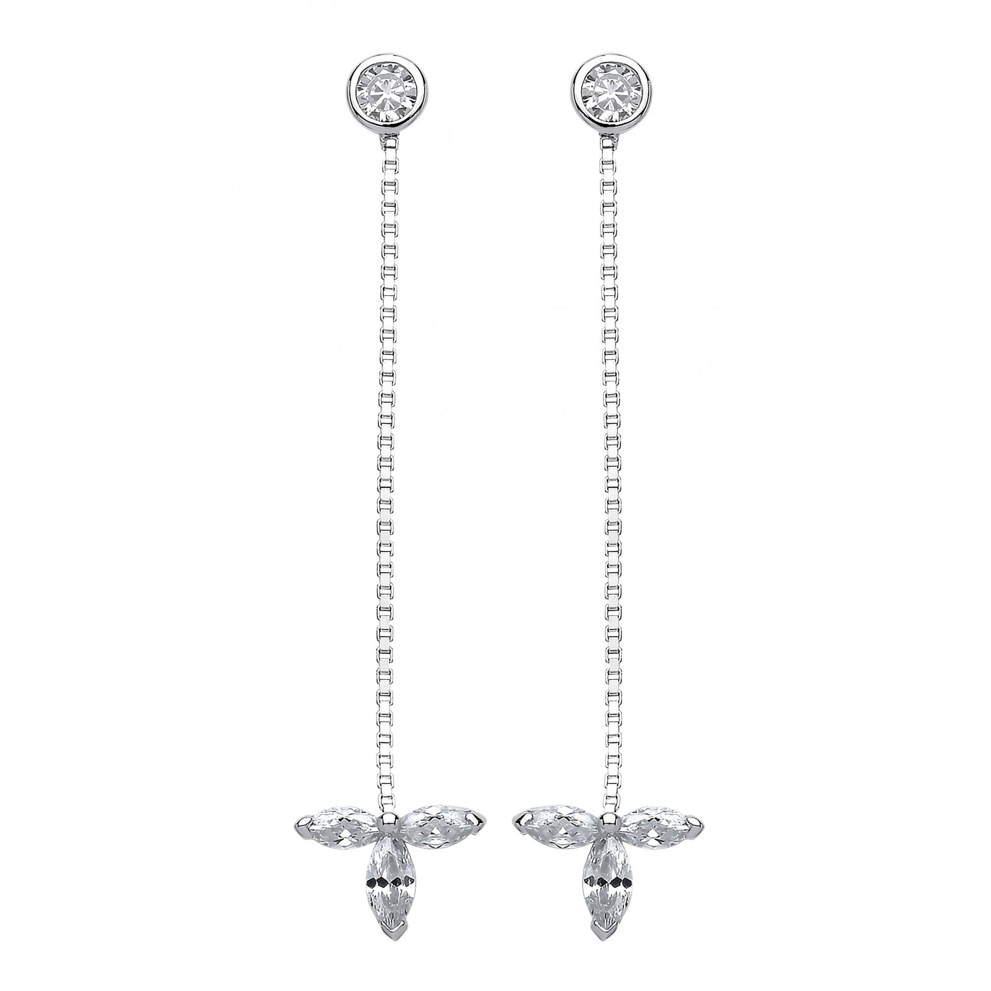 925 Sterling Silver CZ Chain Drop Leaf  Earrings