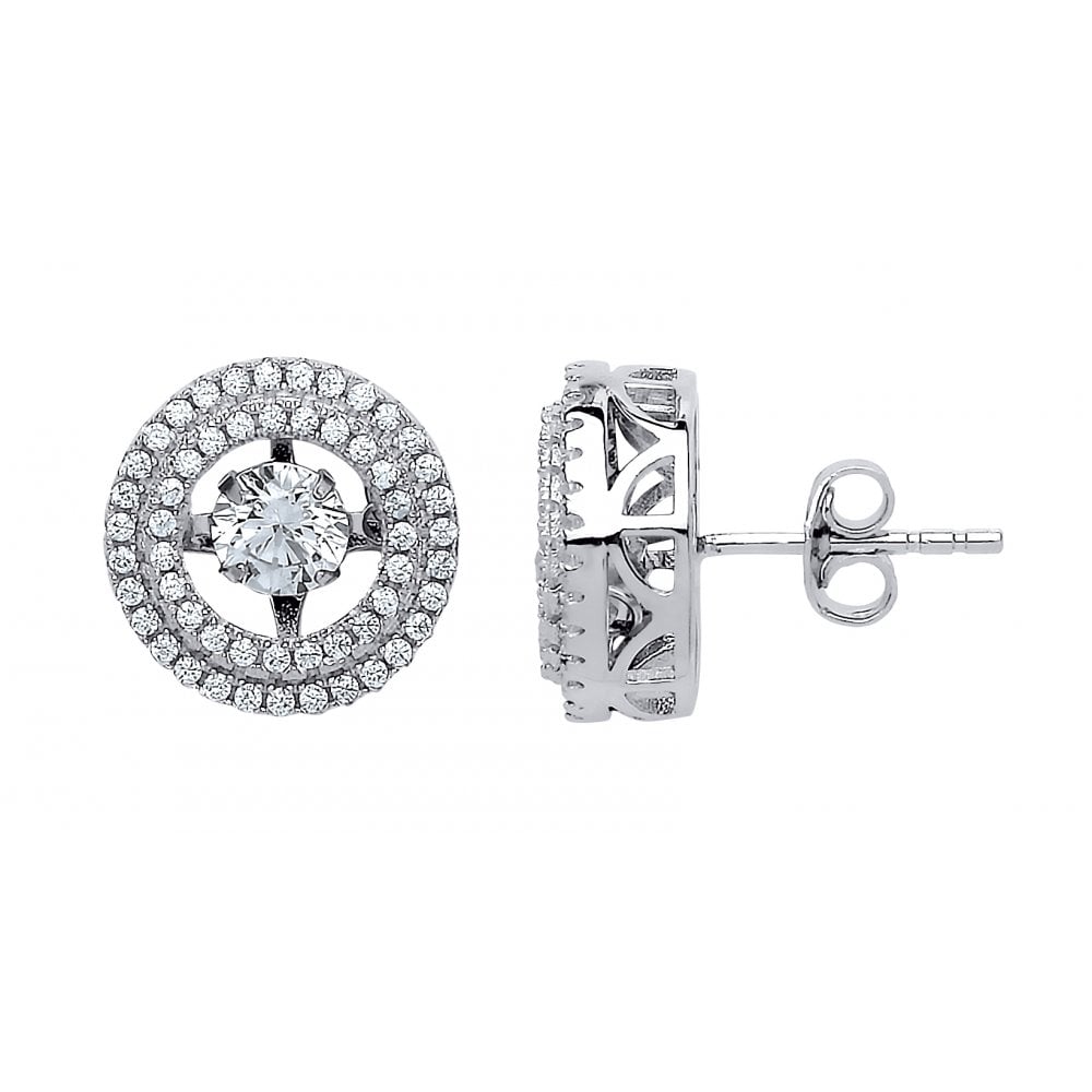 925 Sterling Silver CZ Round Floating Stone Stud Earrings