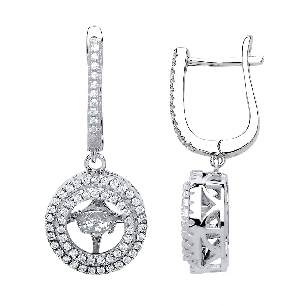 925 Sterling Silver CZ Round Floating Stone Drop Earrings
