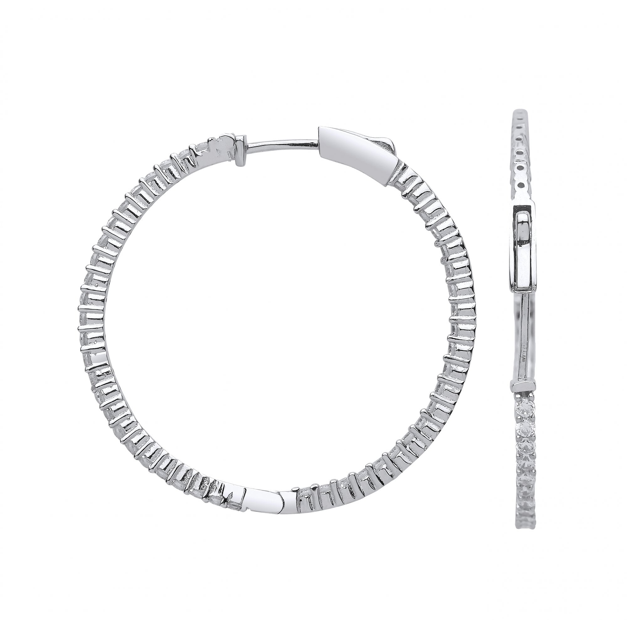925 Sterling Silver CZ Claw Set Hoop Earrings