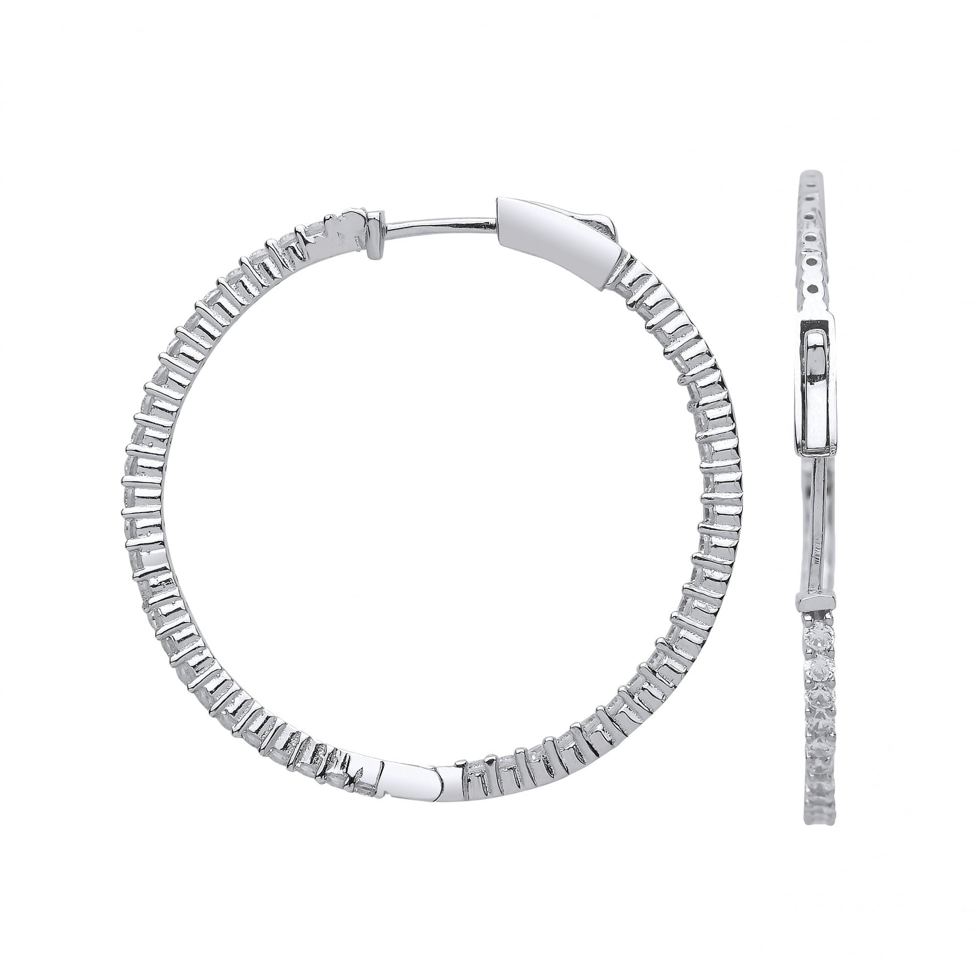 925 Sterling Silver CZ Claw Set Hoop Earrings