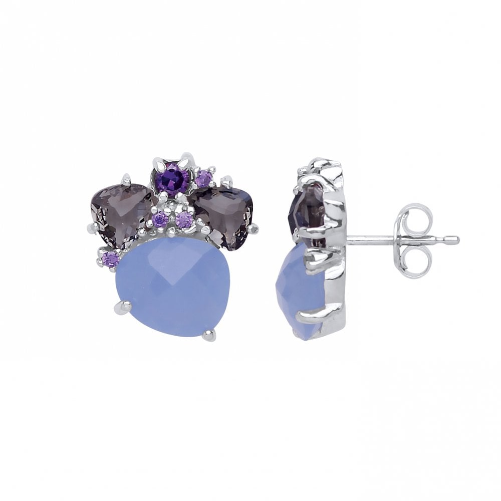 925 Sterling Silver Violet & Amethyst Stone Fancy Stud Earrings