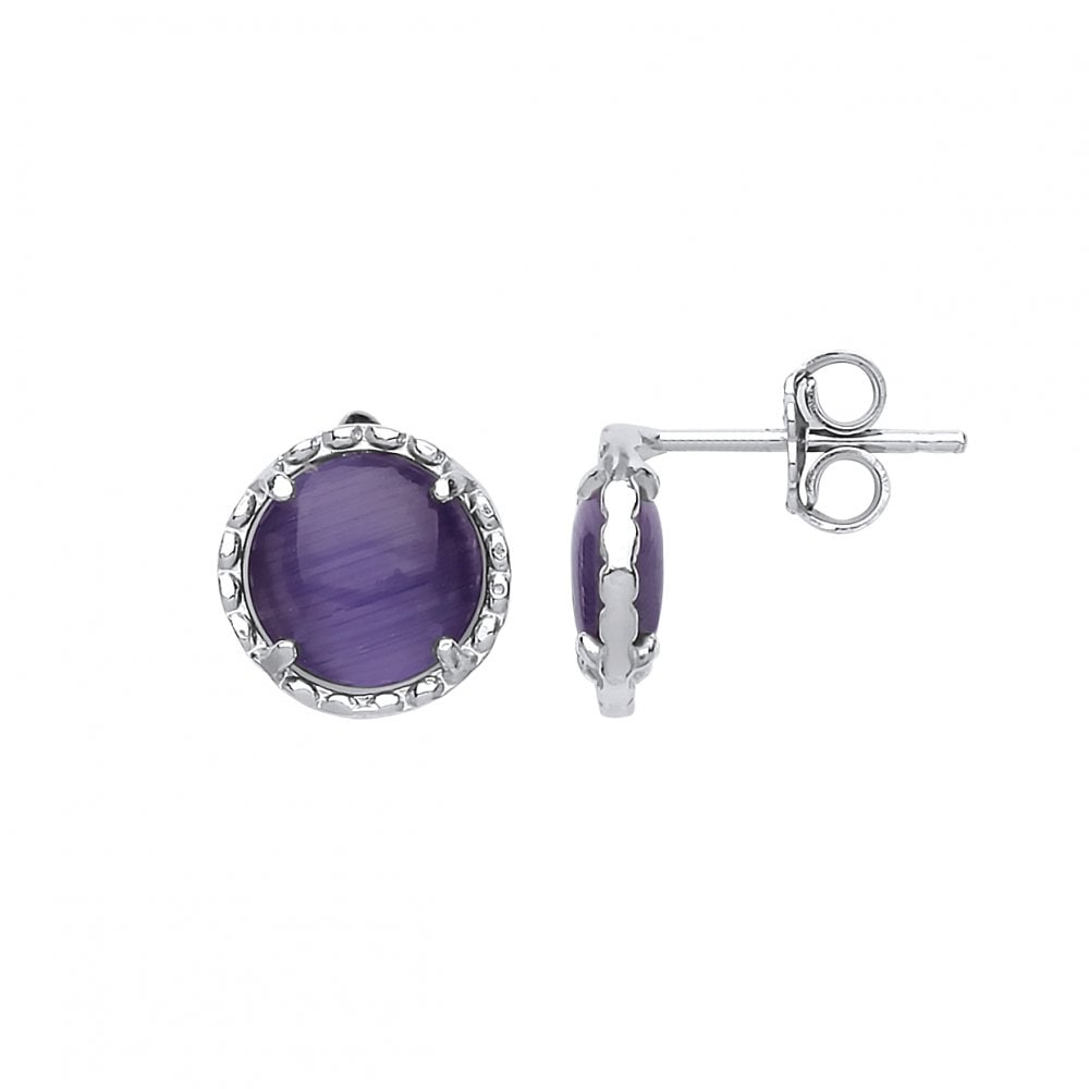Silver Amethyst Stone Fancy Round Stud Earrings