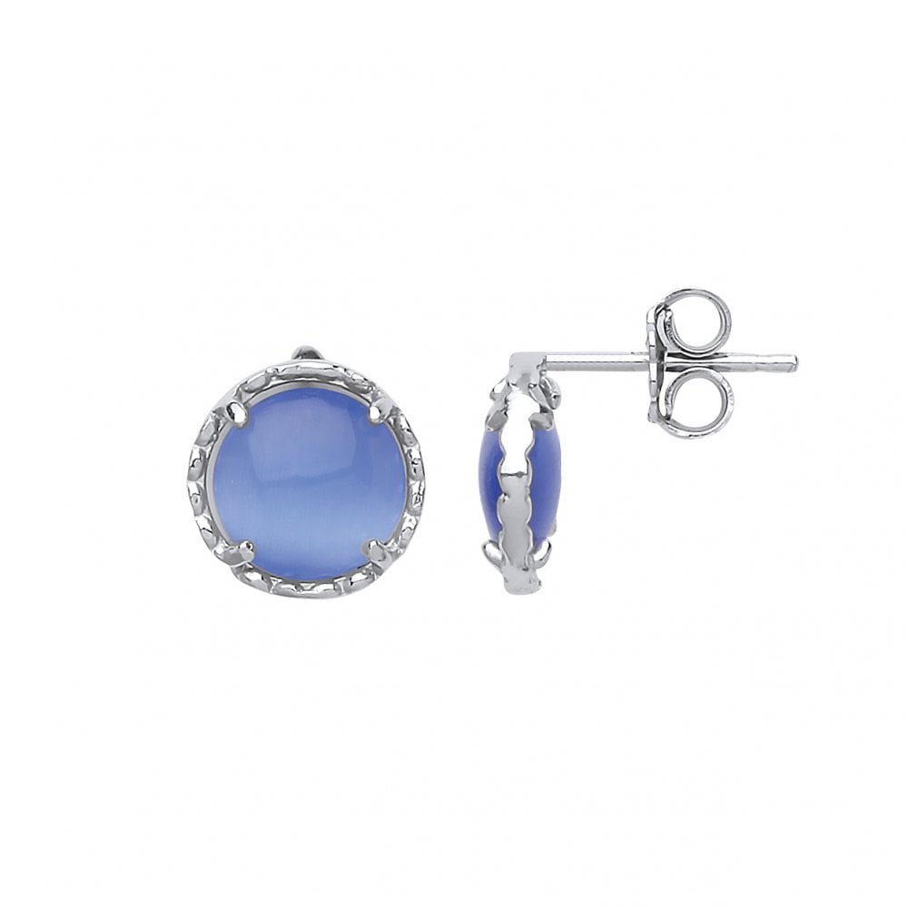 Silver Violet Stone Fancy Round Stud Earrings