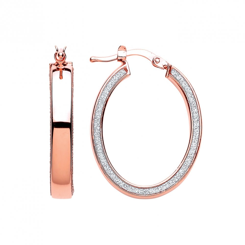 Rose Gold Plated Fancy Oval Moon Dust Hoop Earrings