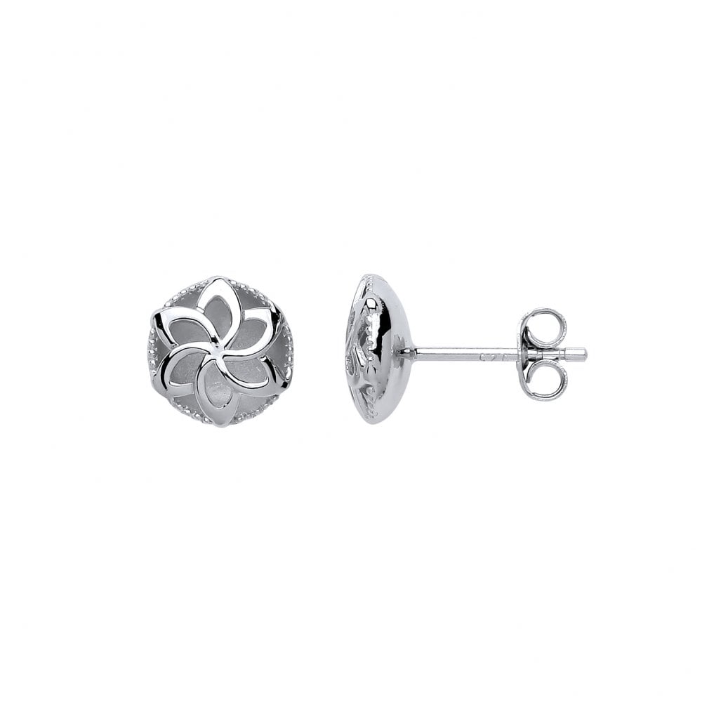 925 Sterling Silver Fancy Flower Cutout Studs