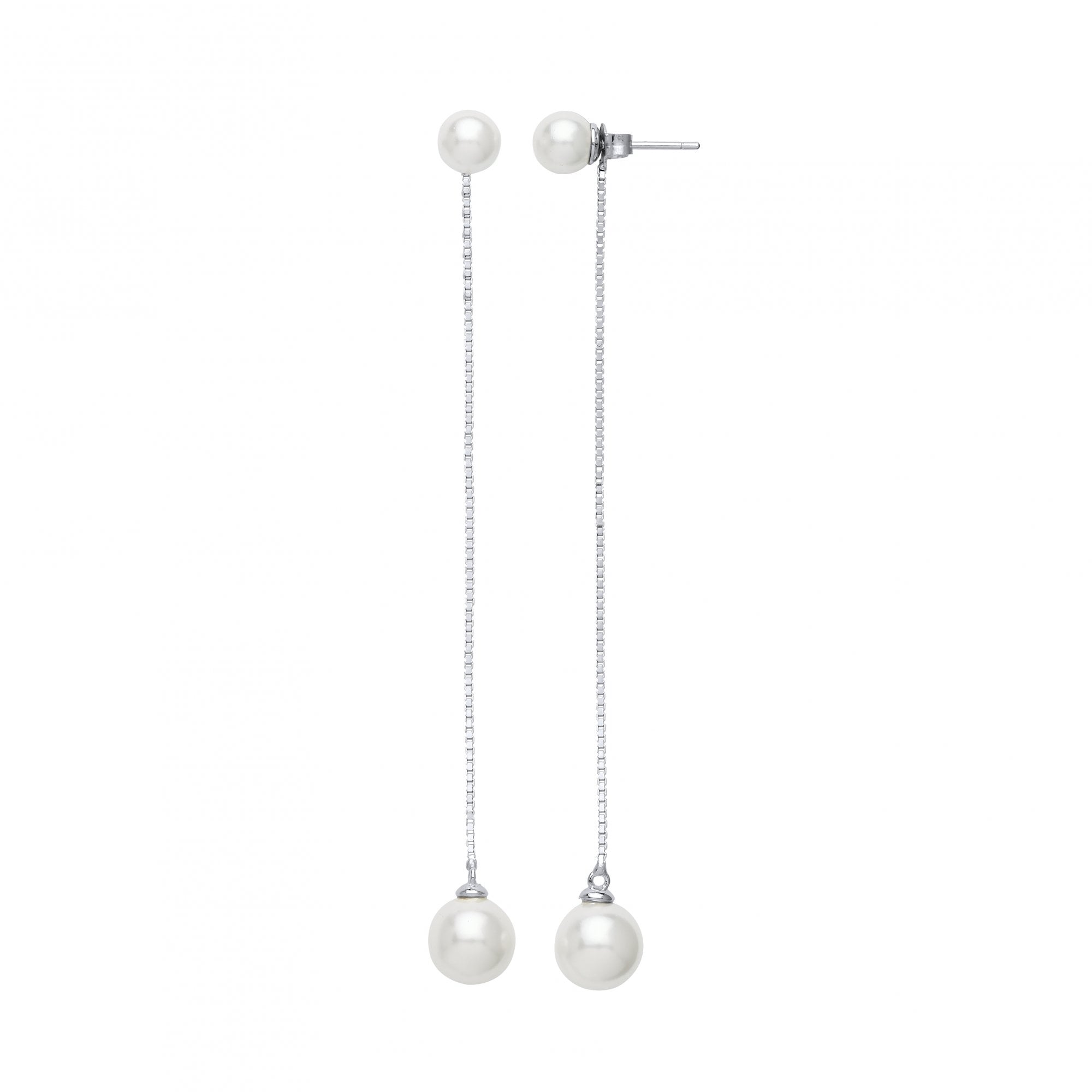 925 Sterling Silver& Pearl Chain Drop Earrings