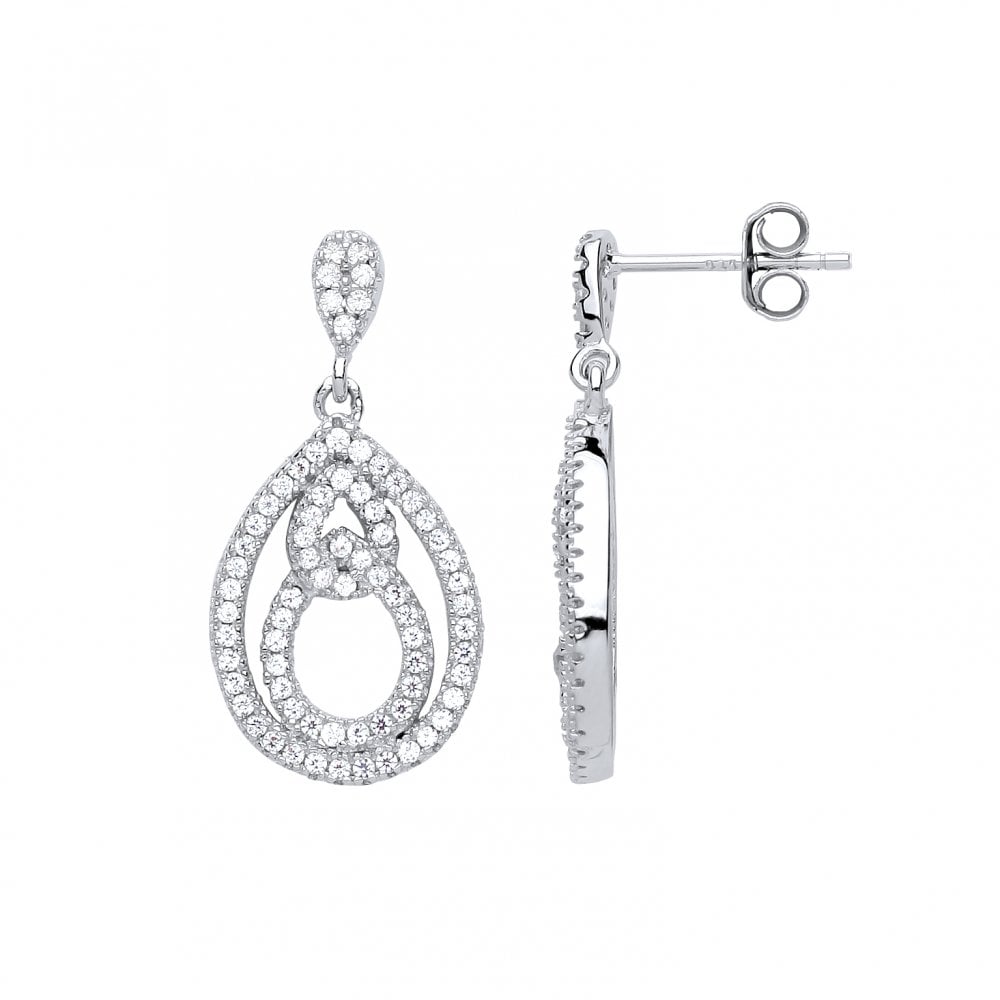 925 Sterling Silver CZ Pave Set Fancy Tear Drop Earrings