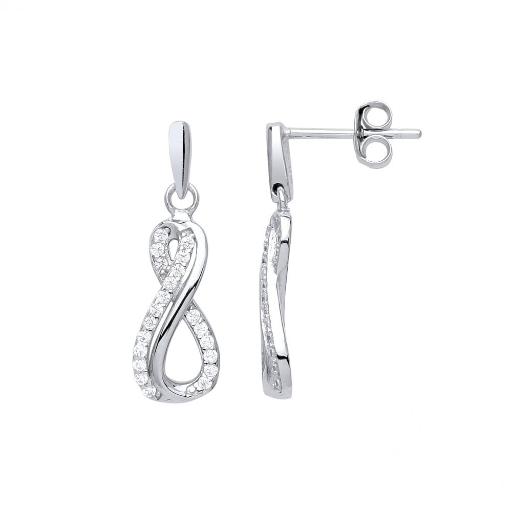 925 Sterling Silver CZ Fancy Twist Drop Earrings