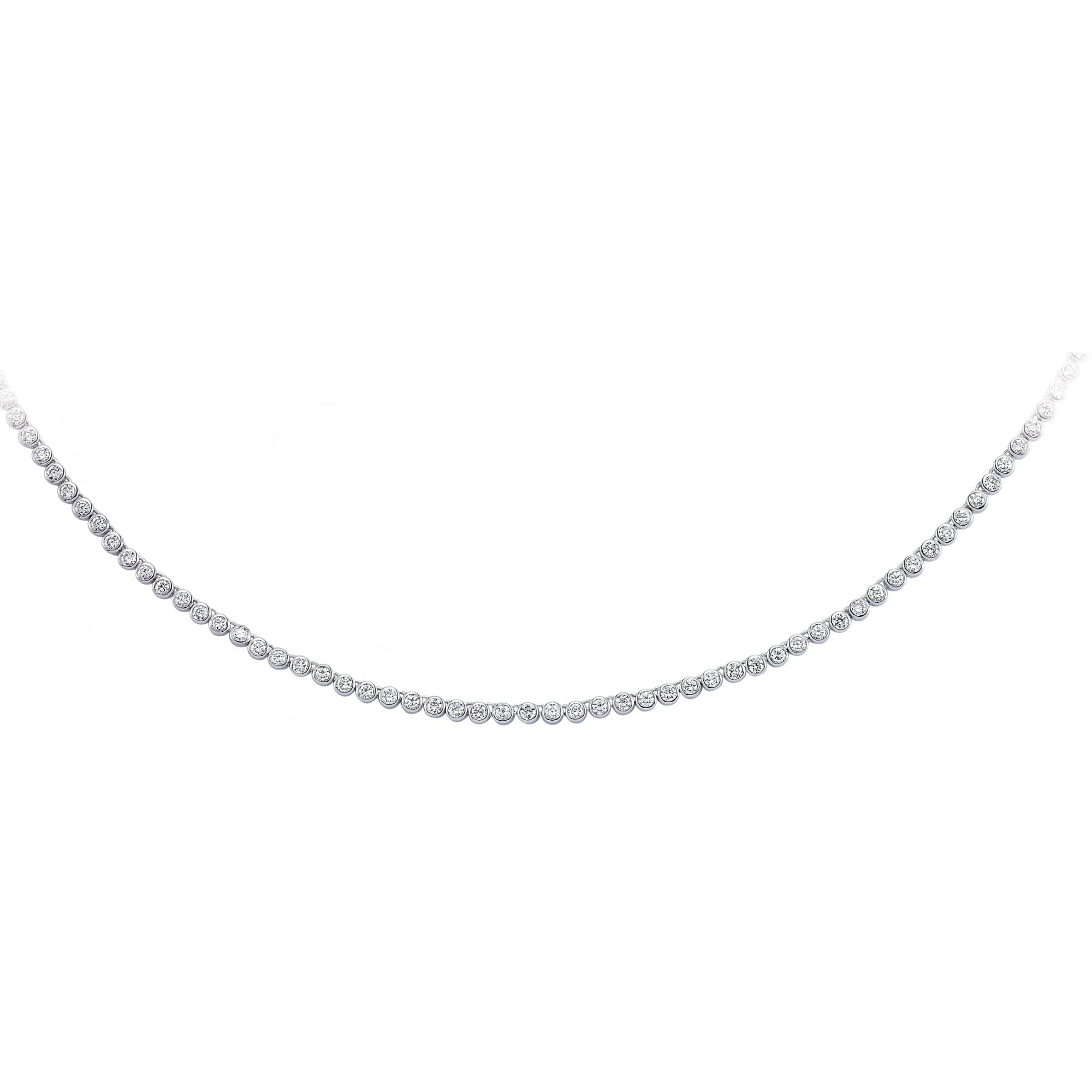925 Sterling Silver Cubic Zirconia Round Stone Rubover Necklace