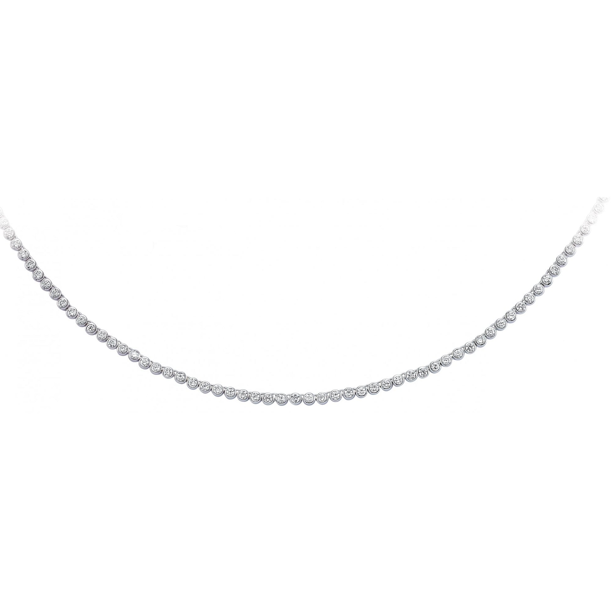 925 Sterling Silver Cubic Zirconia Round Stone Rubover Necklace