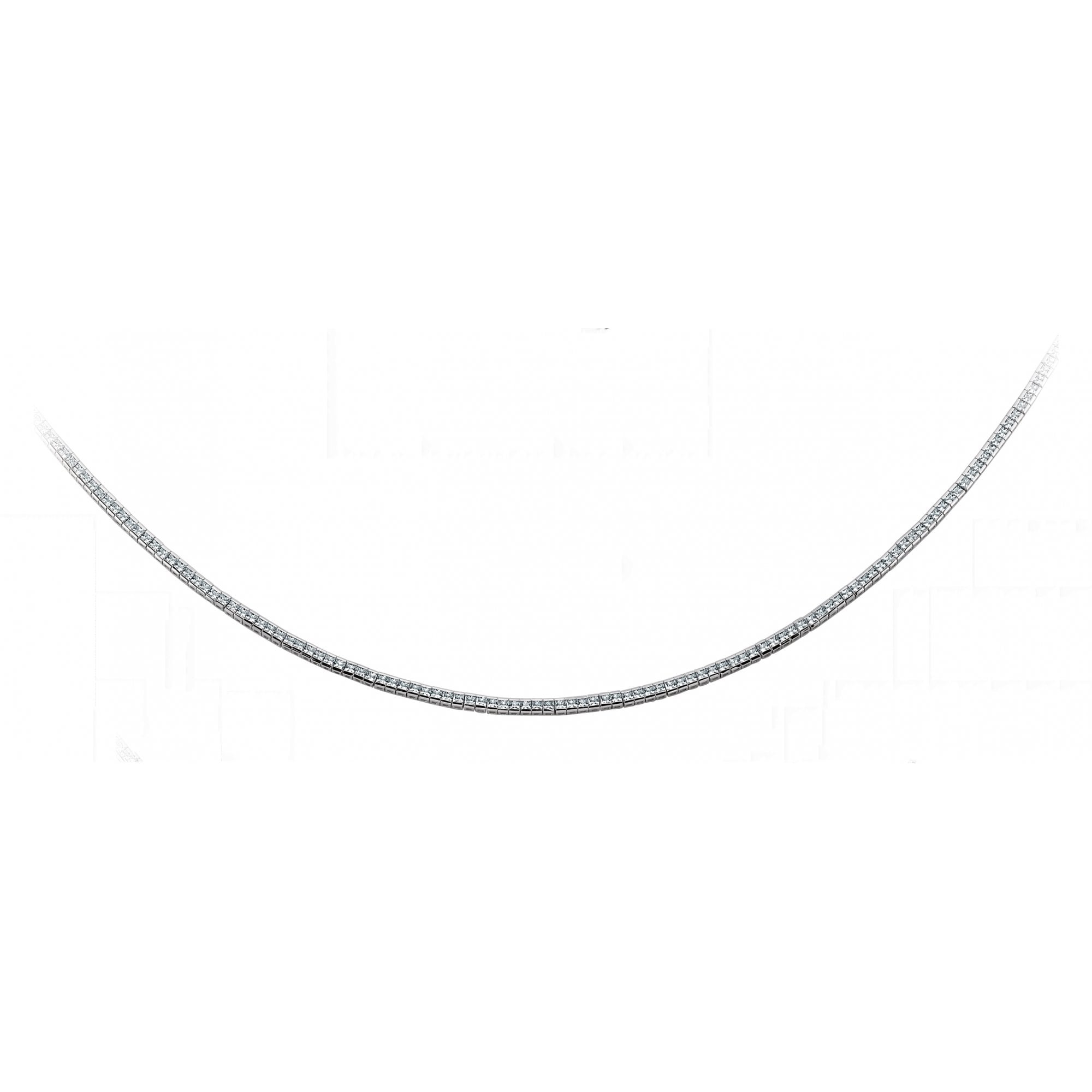 925 Sterling Silver Cubic Zirconia Princess Cut Necklace