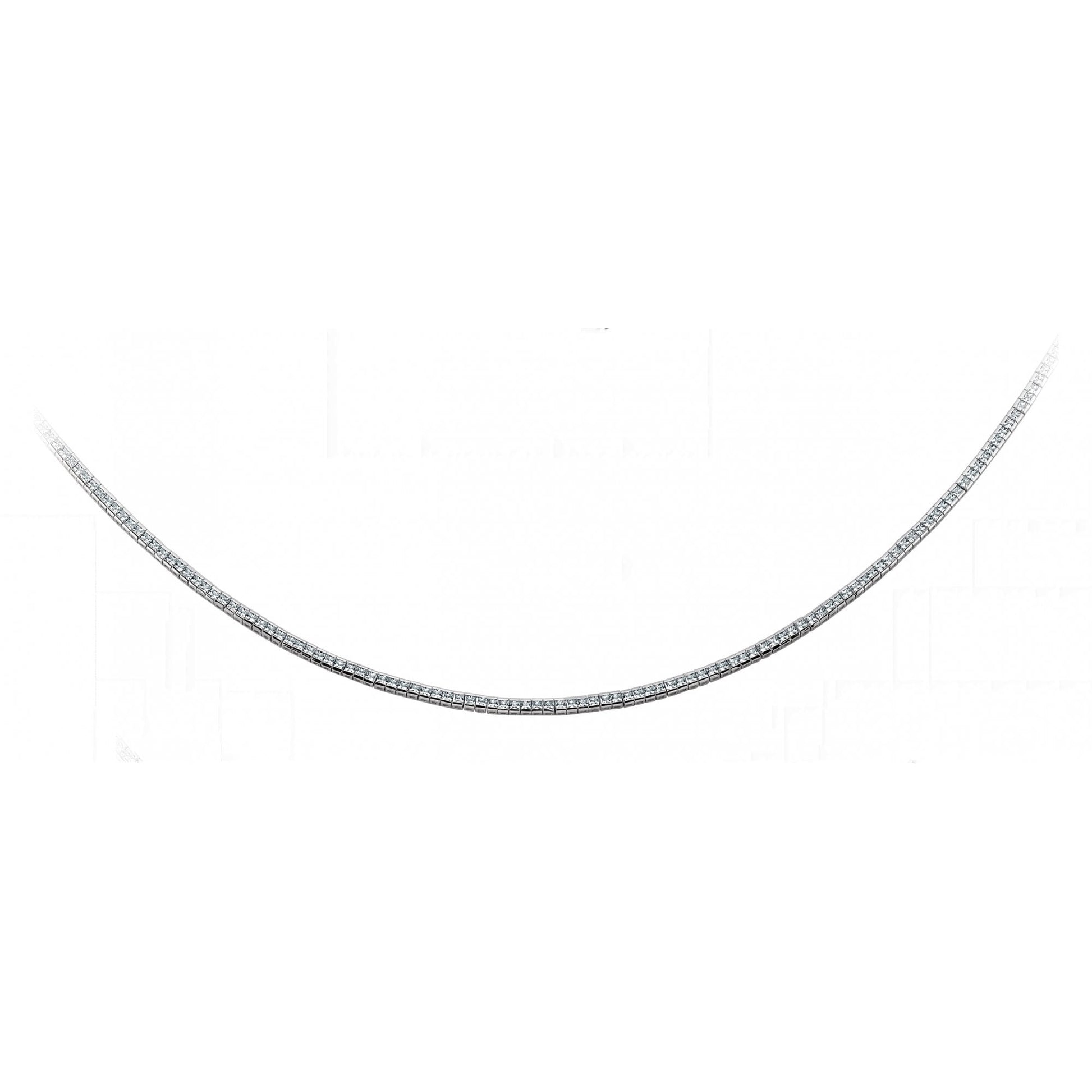 925 Sterling Silver Cubic Zirconia Princess Cut Necklace