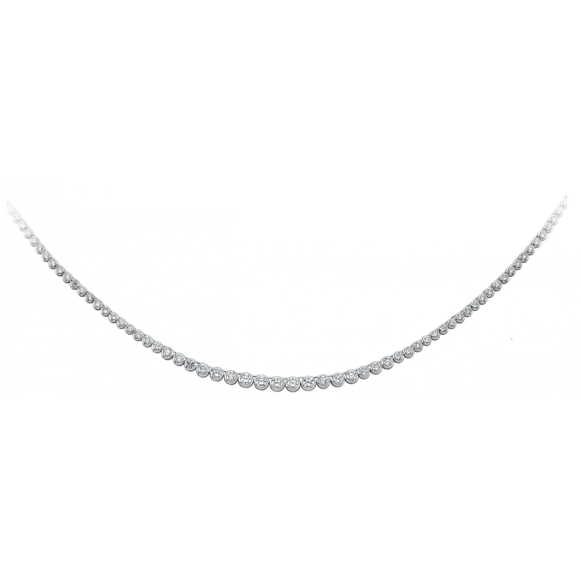 925 Sterling Silver Cubic Zirconia Rubover Graduated Necklace