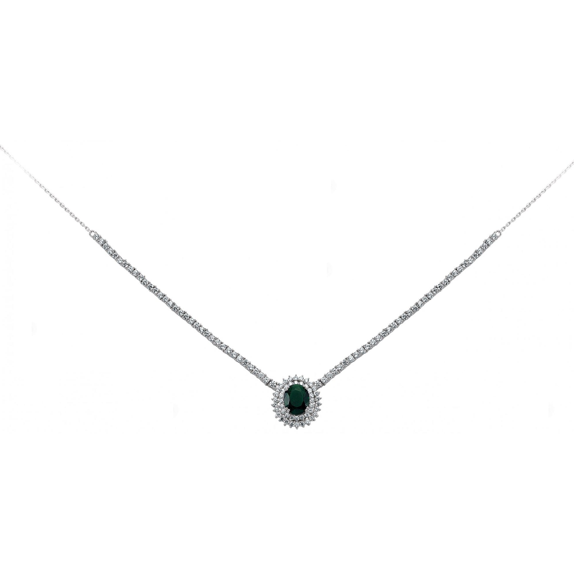 925 Sterling Silver CZ Emerald Cluster Necklace