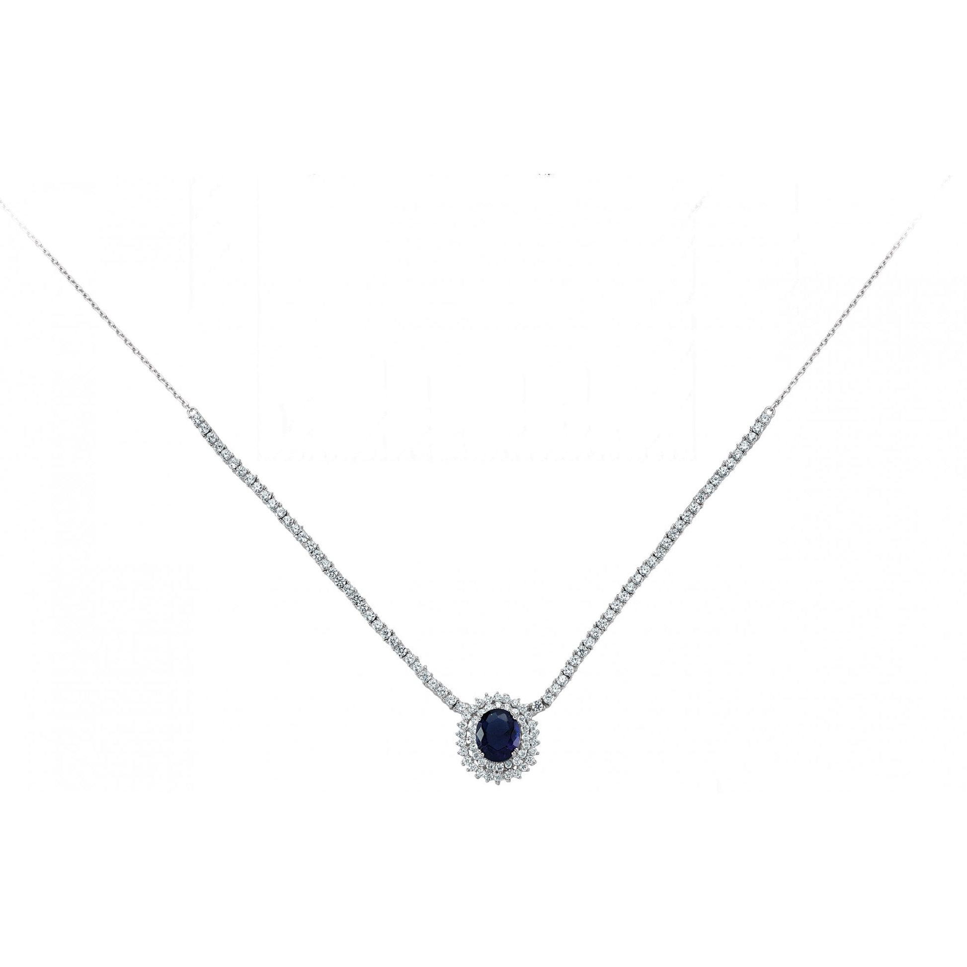 925 Sterling Silver CZ Sapphire Cluster Necklace