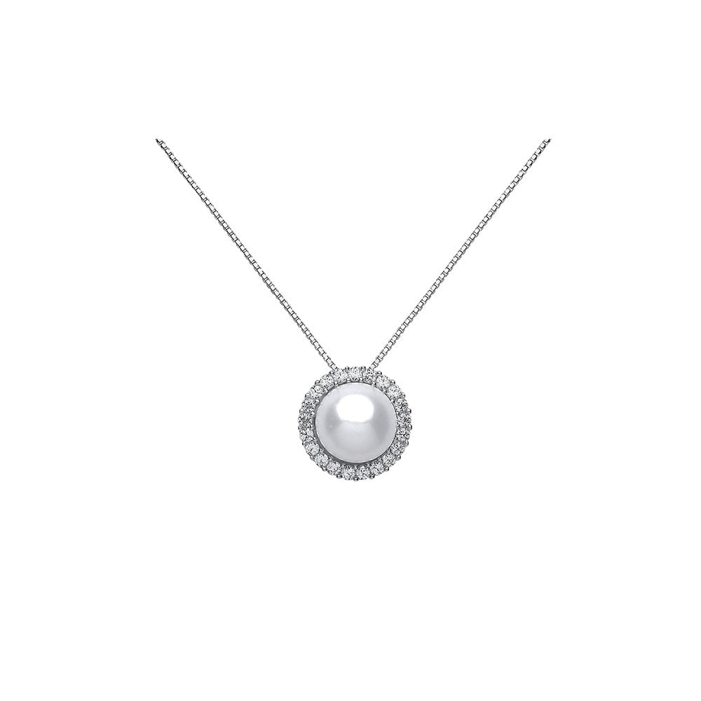 Sterling 925 Sterling Silver Freshwater Pearl & CZ Necklace