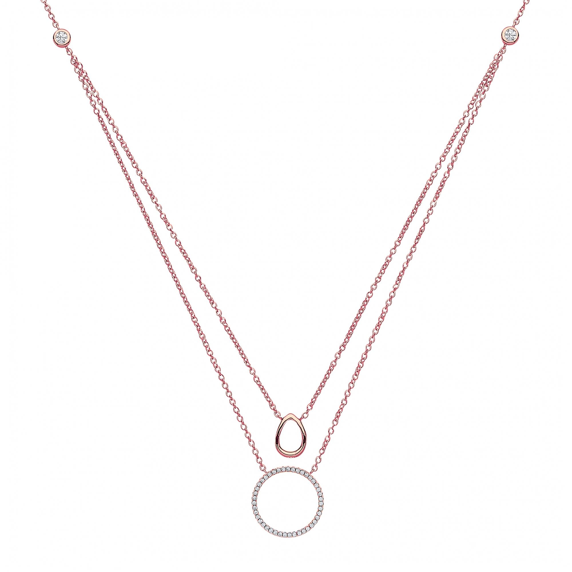 Rose Gold Plated Double Chain Necklace w/ CZ Charms