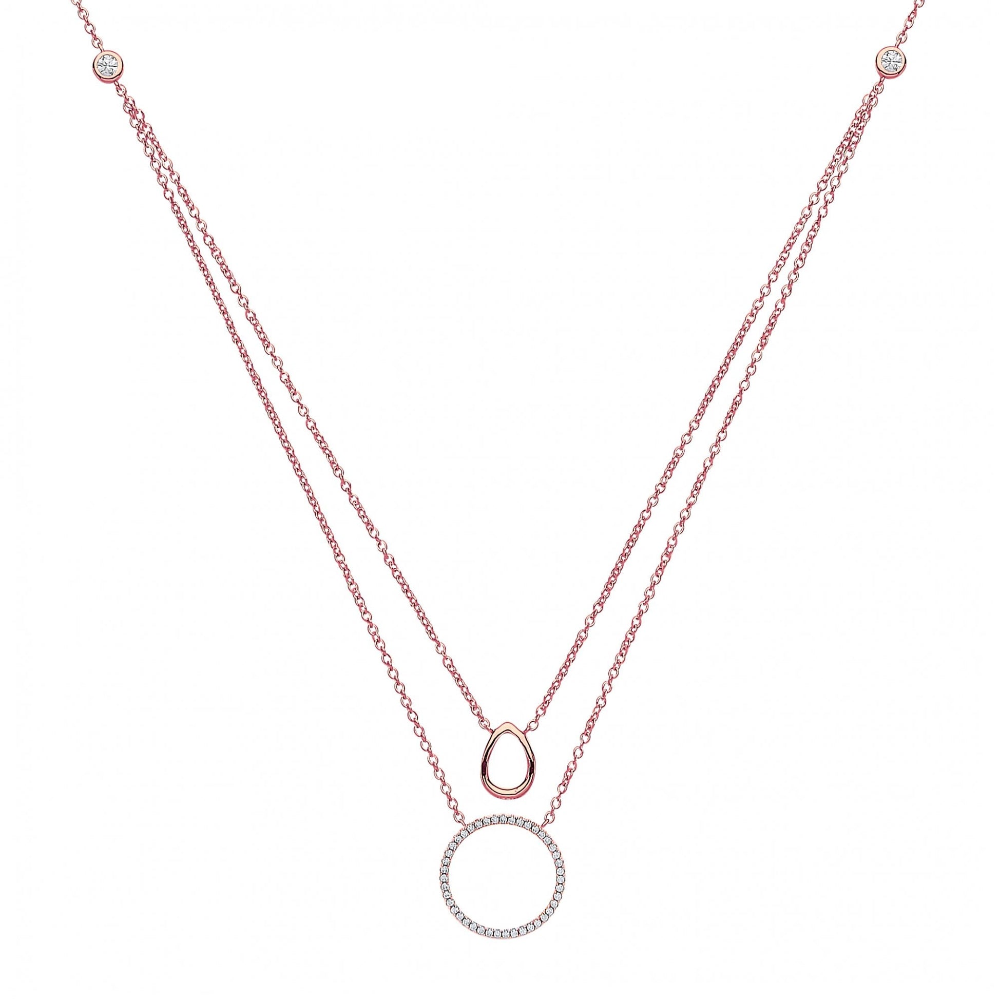 Rose Gold Plated Double Chain Necklace w/ CZ Charms