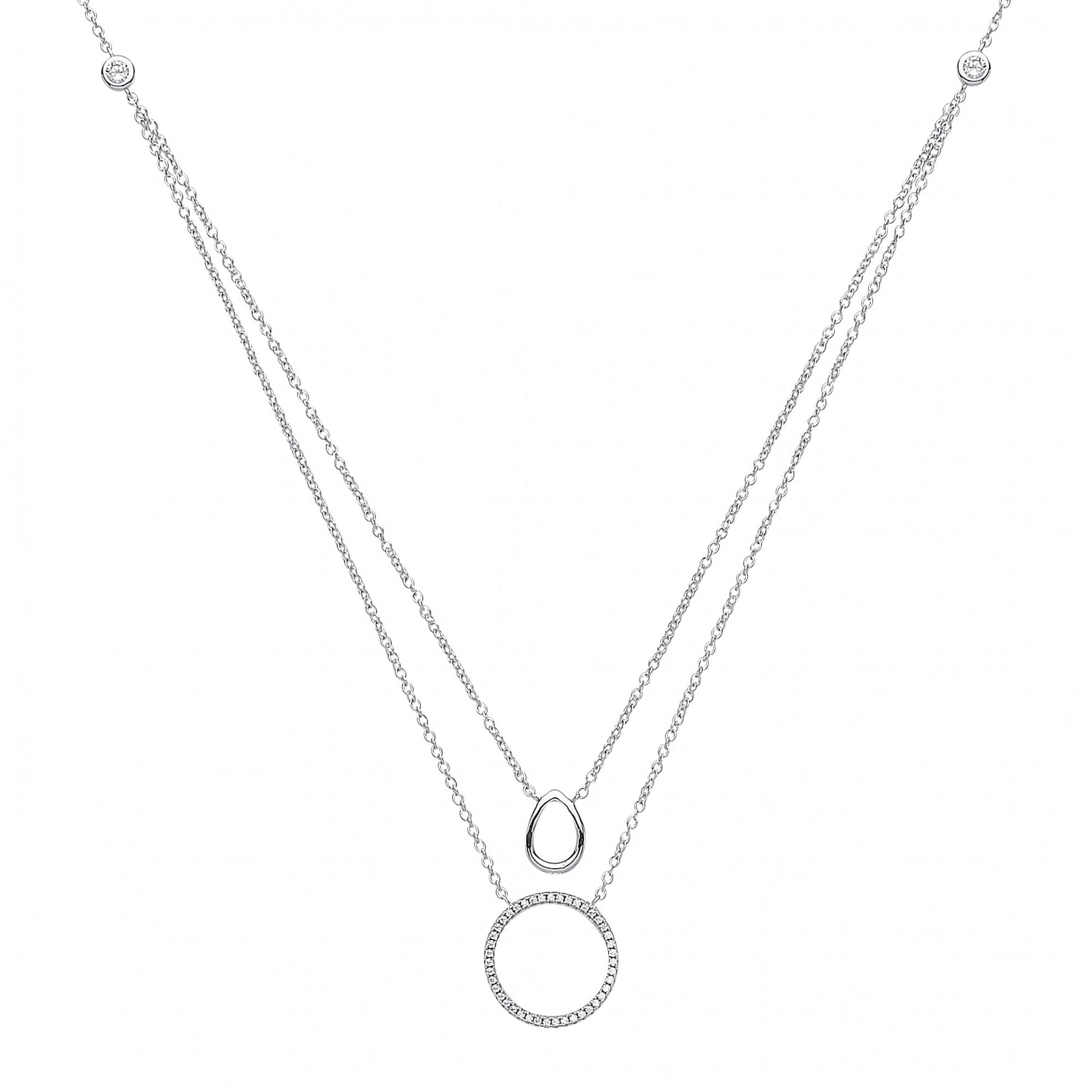 Rhodim Plated Double Chain Necklace w/ CZ Charms