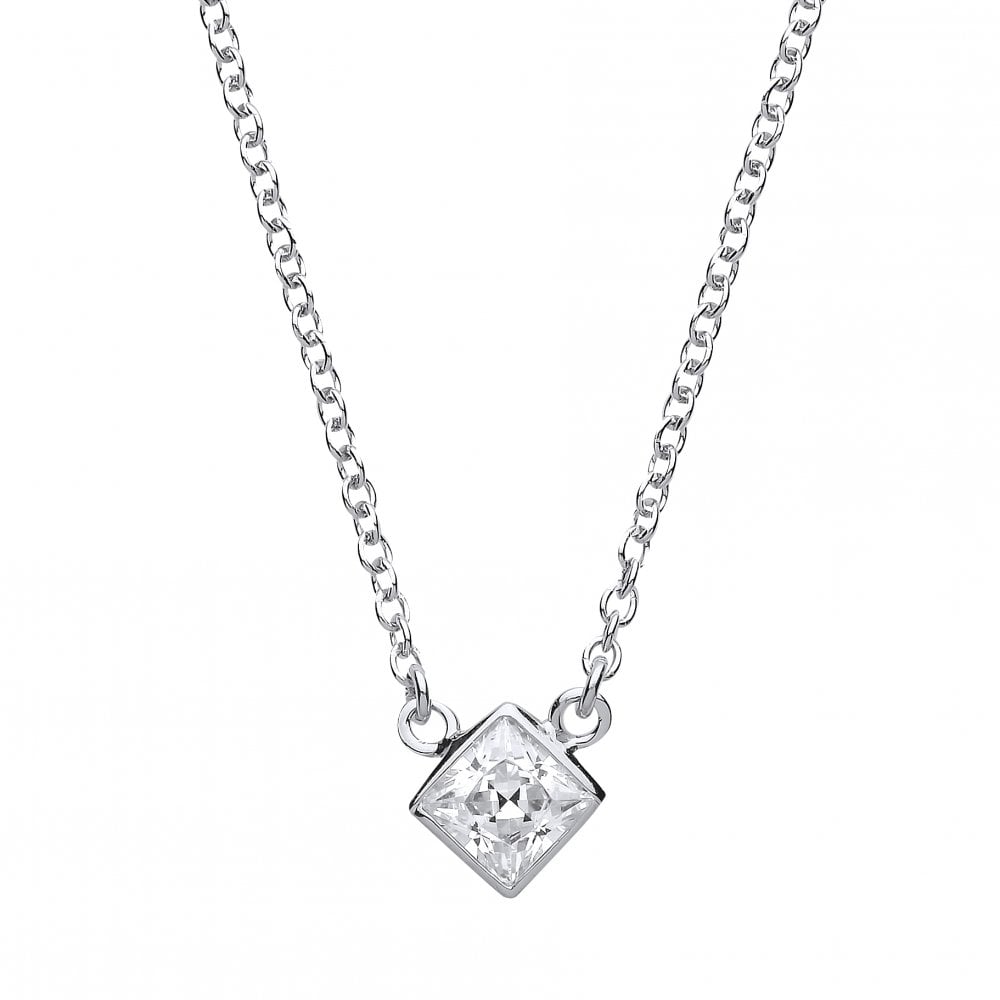 925 Sterling Silver Ladies Necklace With Square CZ Pendant