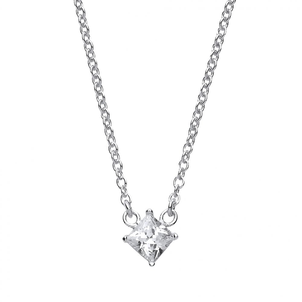925 Sterling Silver Ladies Necklace With Square CZ Pendant