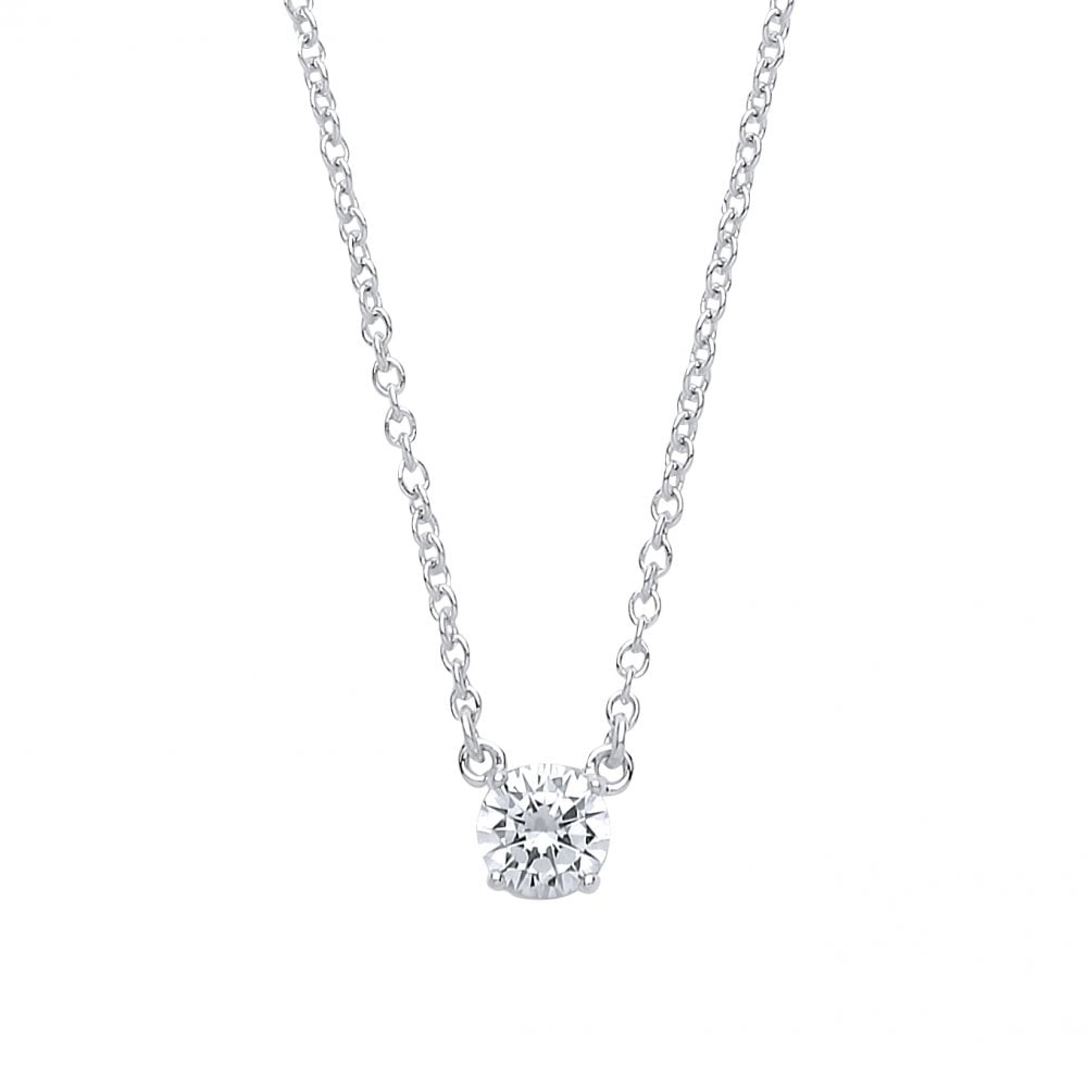 925 Sterling Silver Ladies Necklace With Round CZ Claw Set Pendant