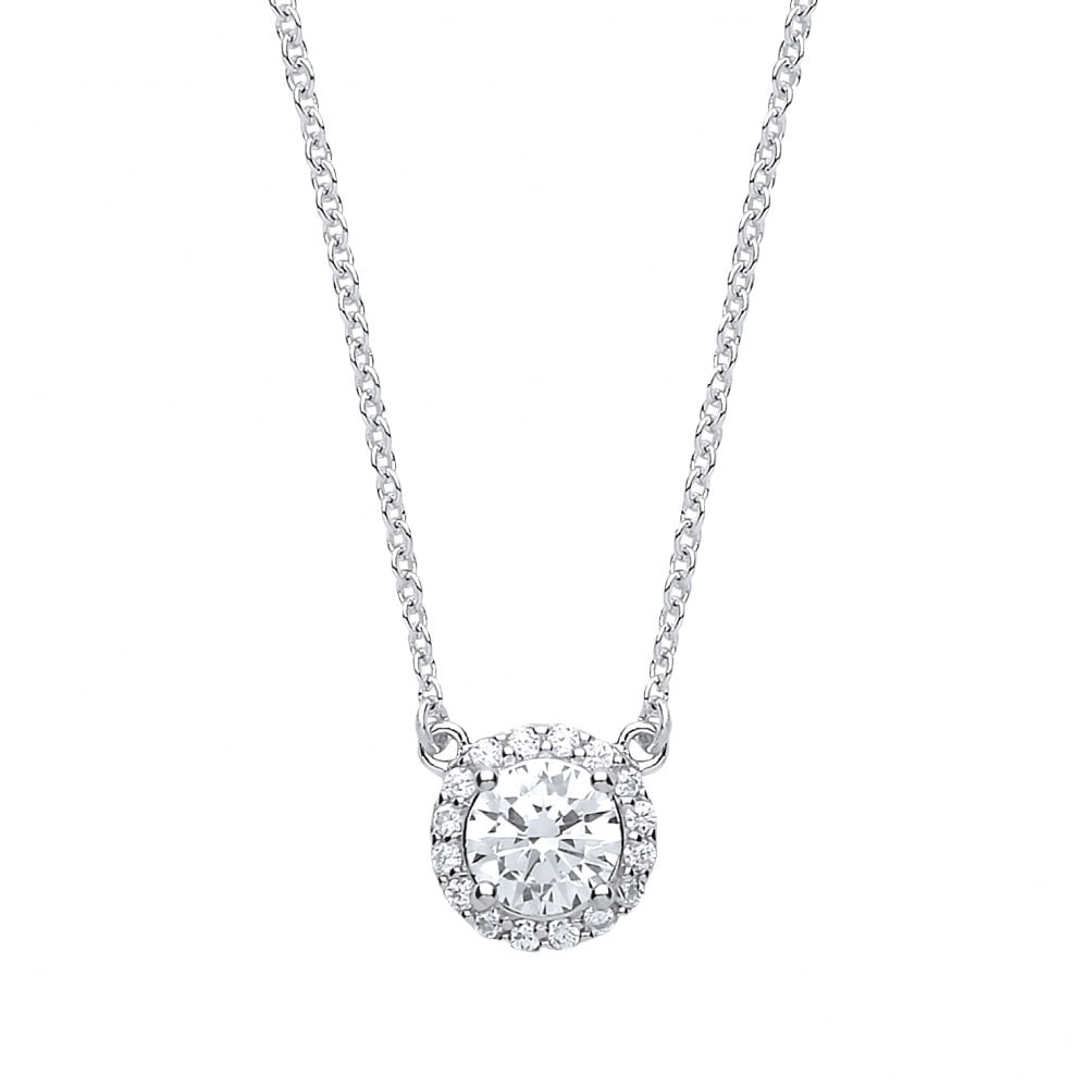 925 Sterling Silver Necklace With CZ Round Fancy Pendant