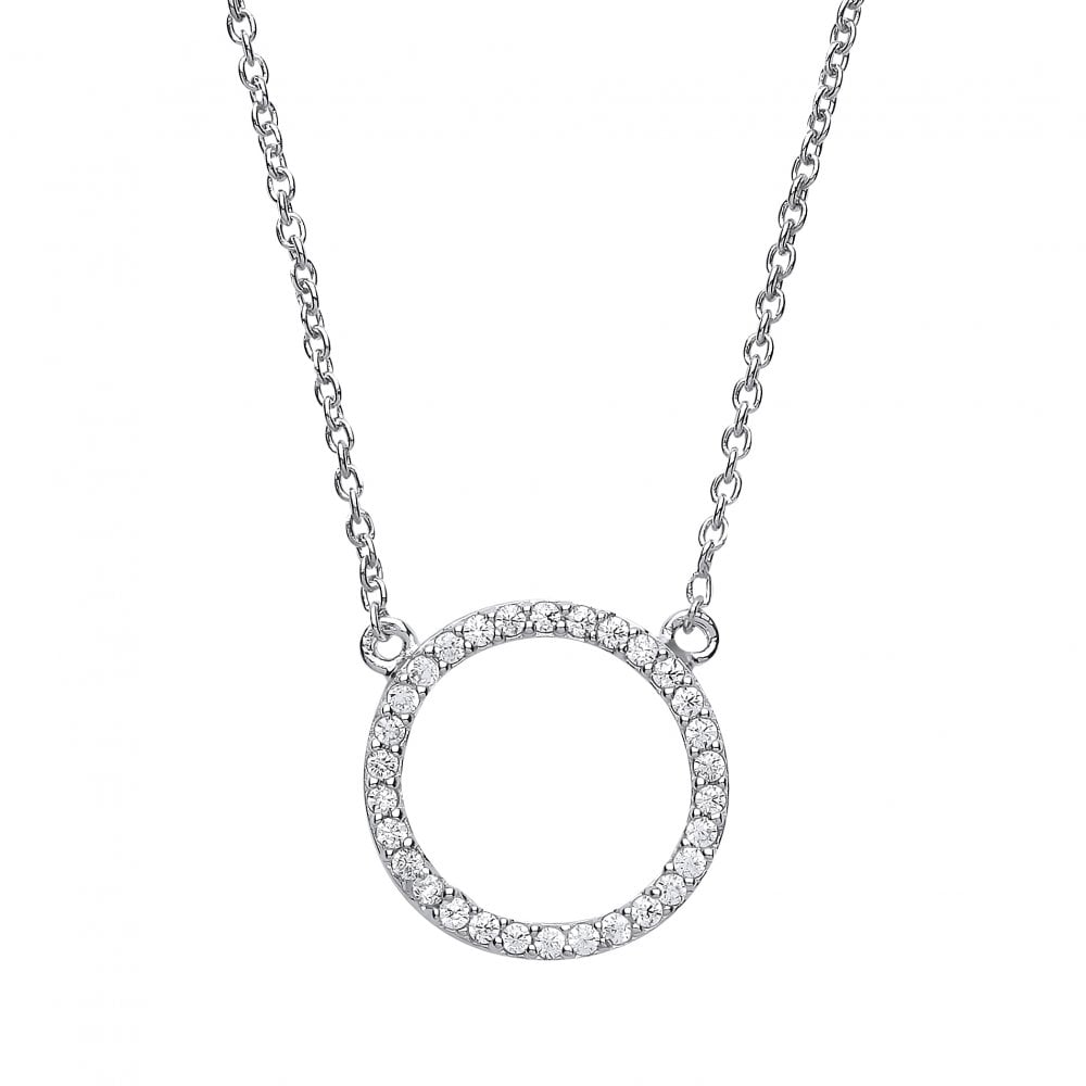 925 Sterling Silver CZ Disc Pendant Necklace