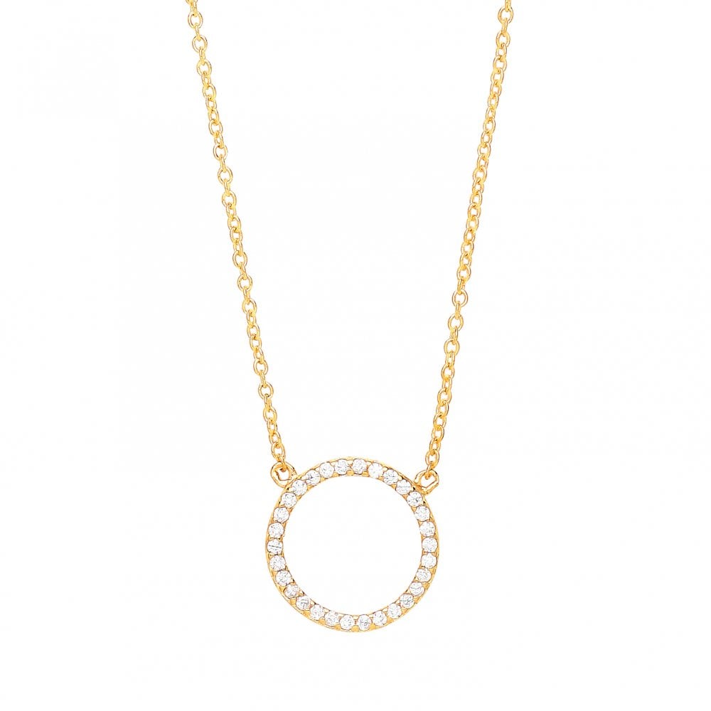 Gold Plasted CZ Disc Pendant Necklace