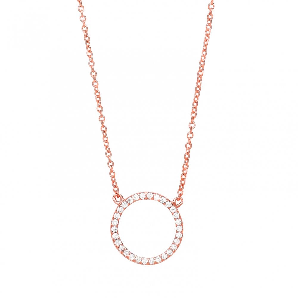 Rose Gold Plated CZ Disc Pendant Necklace