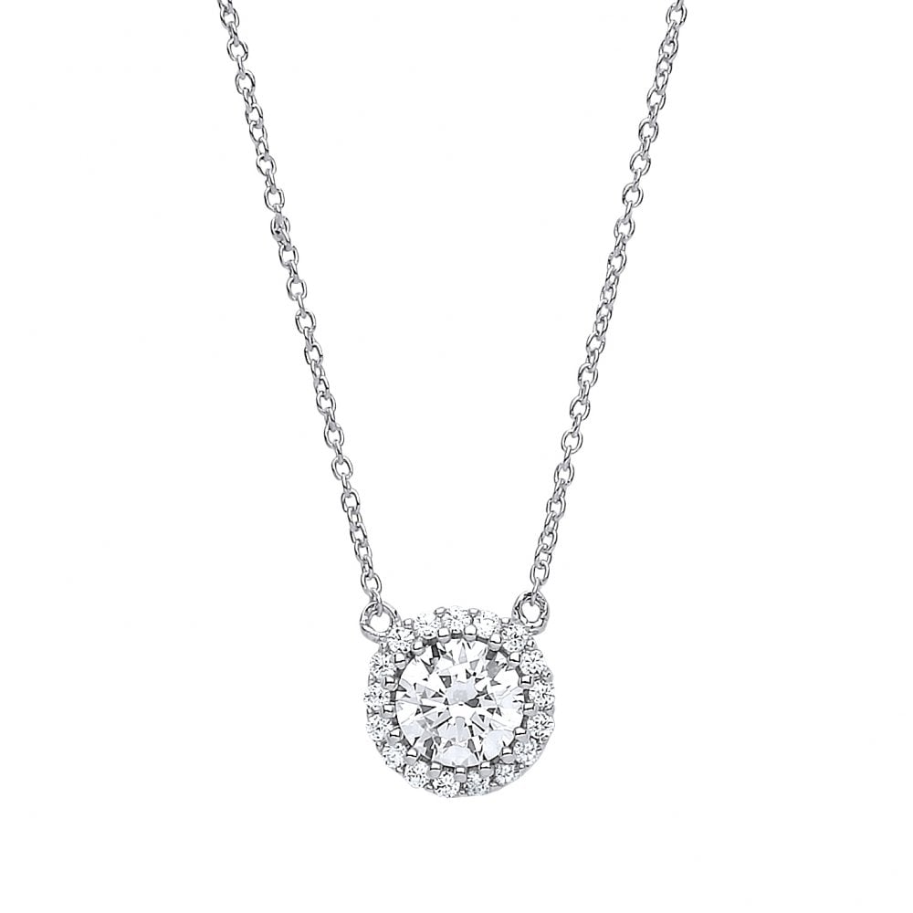 925 Sterling Silver CZ Fancy Pendant Necklace