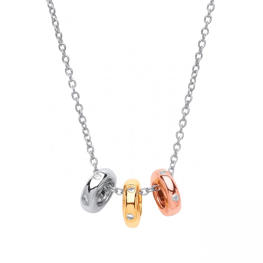 925 Sterling Silver, Rose & Gold Plated Trio Polo Pendant Necklace
