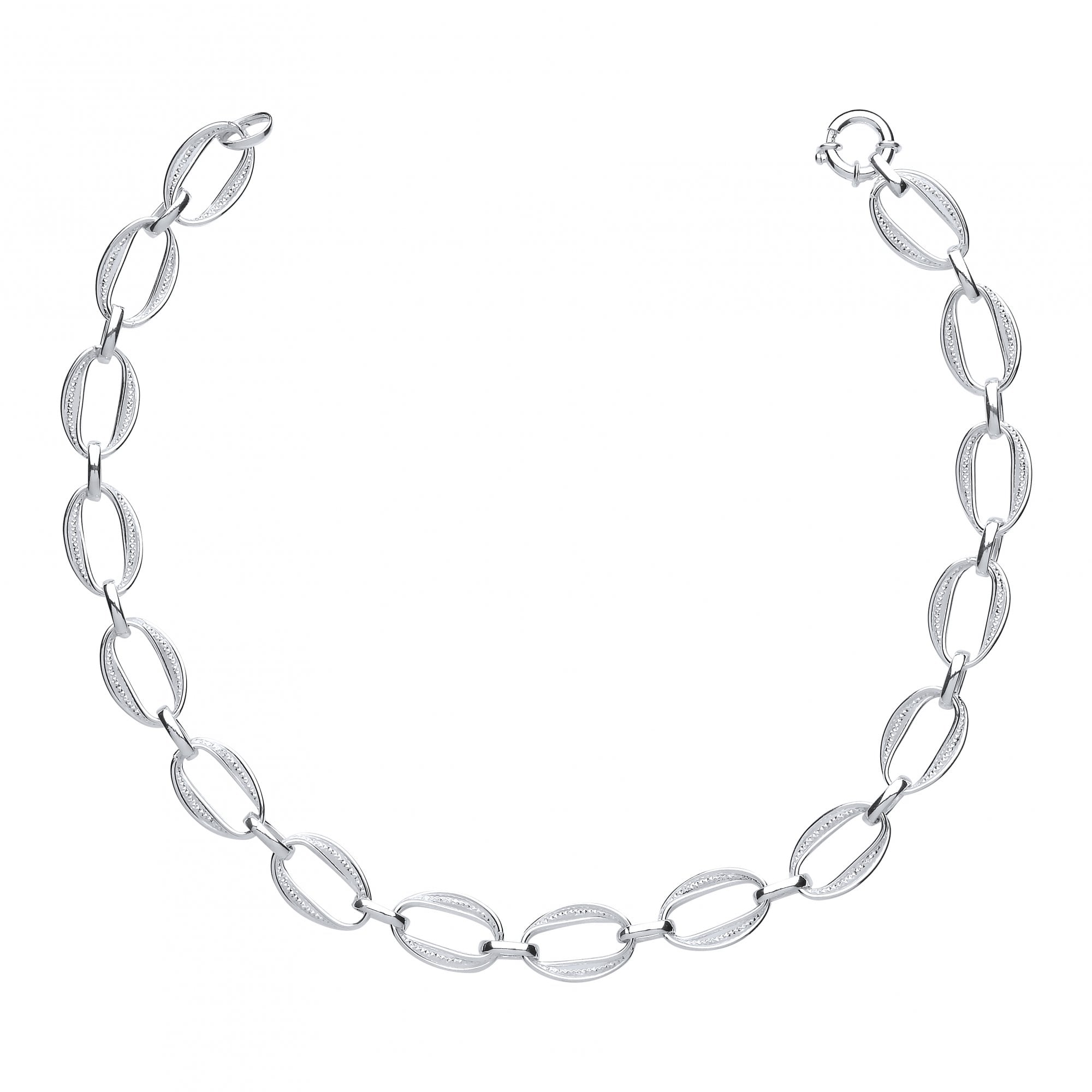 Silver Ladies Fancy Oval Double Link Necklace